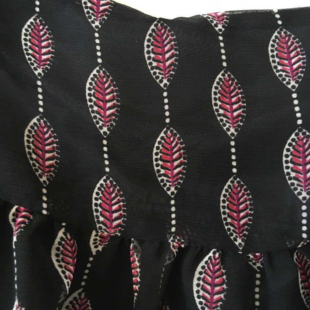 H&M black gathered skirt pink orange print size 10 - Picture 3 of 9